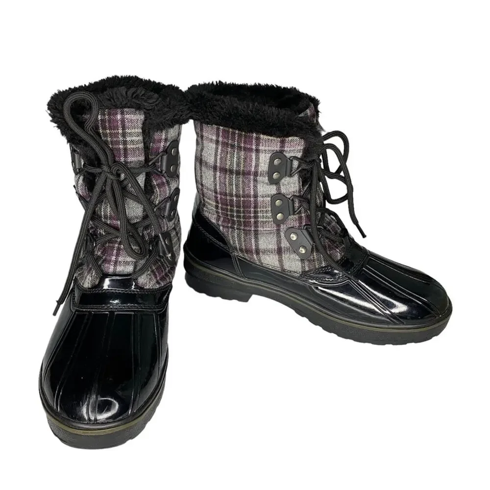Bass Heritage Collection Winter Snowbird Boots Black Gray Purple Plaid S… - Picture 6 of 16
